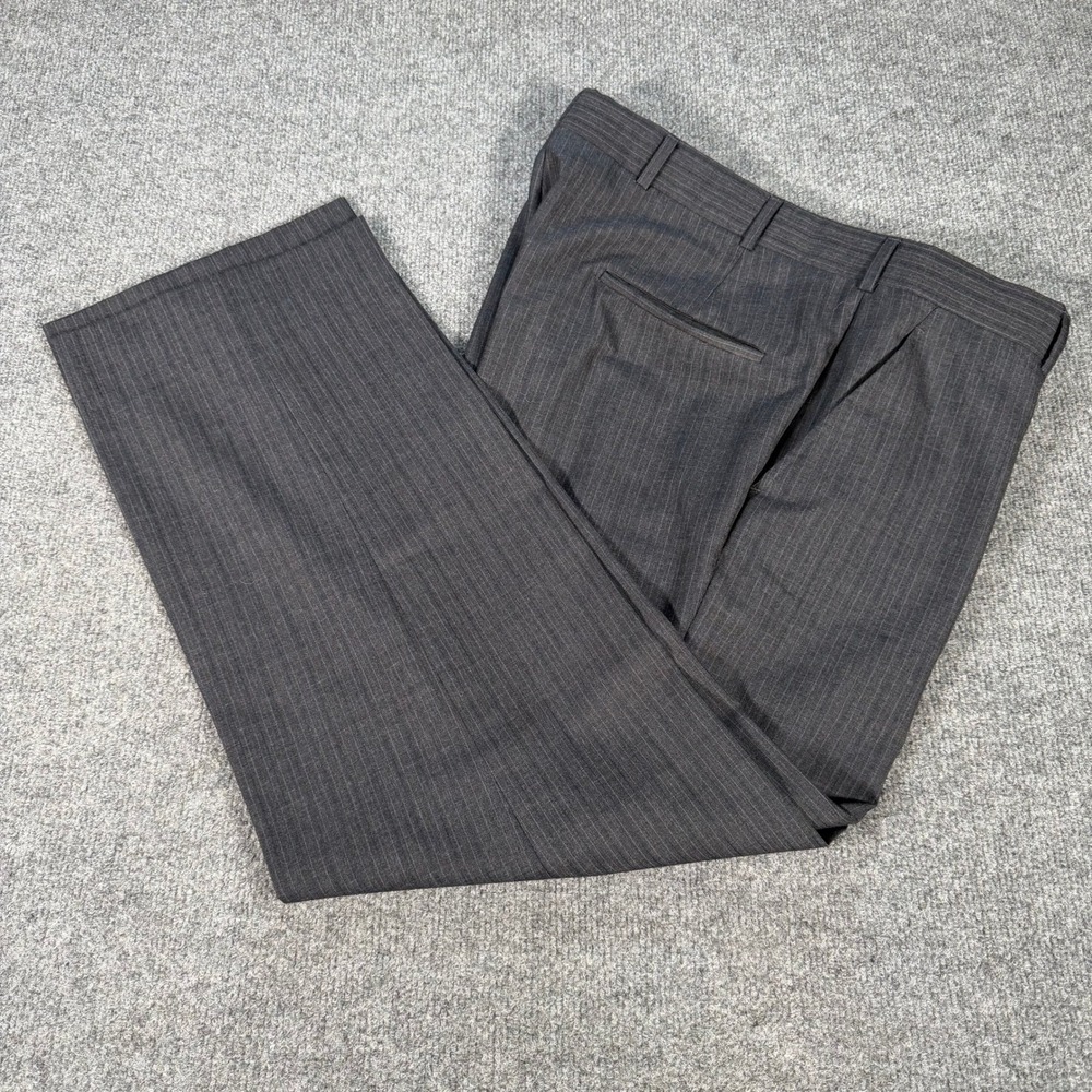 Mens Charcoal Pinstripe Dress Pants Flat Front Straight Leg Trousers 40x28 #4556
